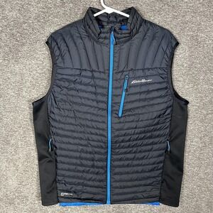 Eddie Bauer First Ascent Vest Mens Large Black StormDown 800 Quilted Zip Pockets